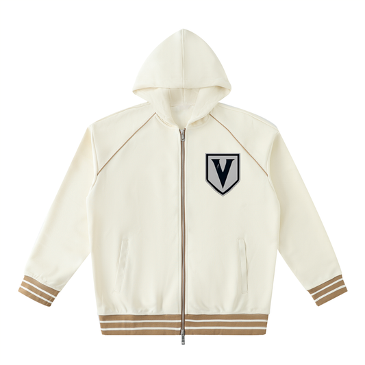 Striped Trim Zip-Up Hoodie